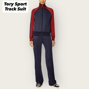 Tory Sport Maroon and Navy Color-Block Zip Track Suit Jacket and Pants S/M